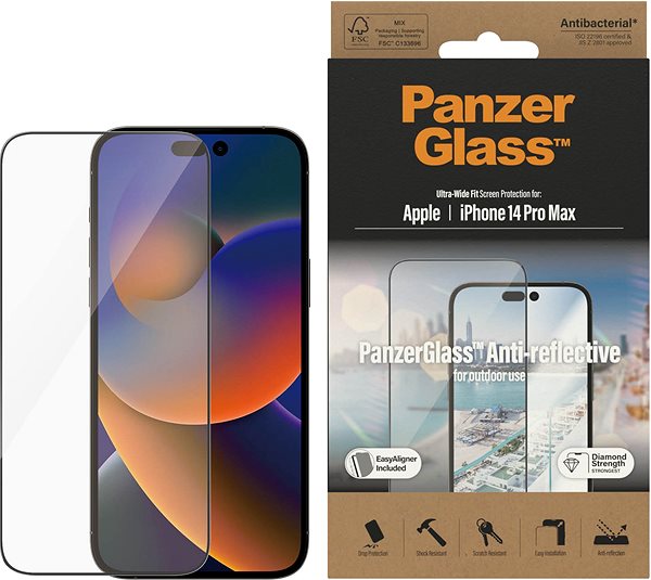 Ochranné sklo PanzerGlass Apple iPhone 14 Pro Max s Anti-reflexnou vrstvou a instalačným rámčekom ...