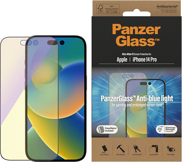 Üvegfólia PanzerGlass Apple iPhone 14 Pro üvegfólia - Anti-BlueLight + felhelyező keret ...