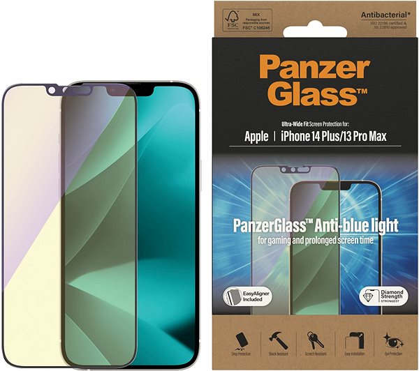 Üvegfólia PanzerGlass Apple iPhone 13 Pro Max/ 14 Plus üvegfólia - Anti-BlueLight + felhelyező keret ...