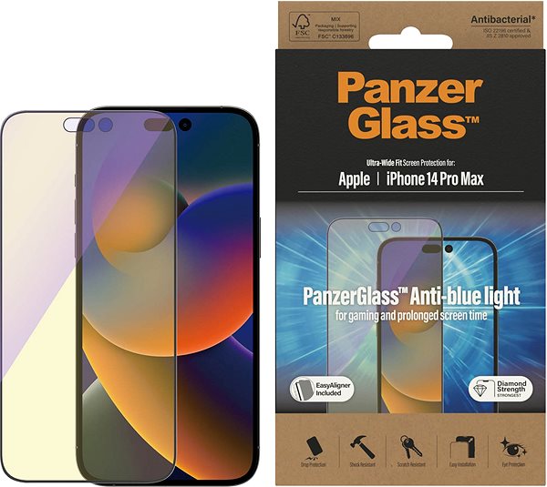 Üvegfólia PanzerGlass Apple iPhone 14 Pro Max üvegfólia - Anti-BlueLight + felhelyező keret ...