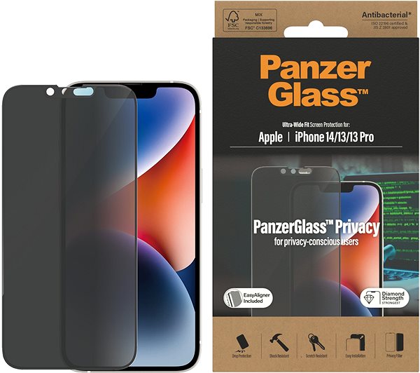 Üvegfólia PanzerGlass Privacy Apple iPhone 14/13/13 Pro üvegfólia + felhelyező keret ...