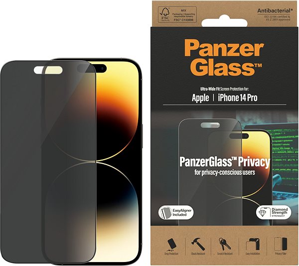 Üvegfólia PanzerGlass Privacy Apple iPhone 14 Pro üvegfólia + felhelyező keret ...