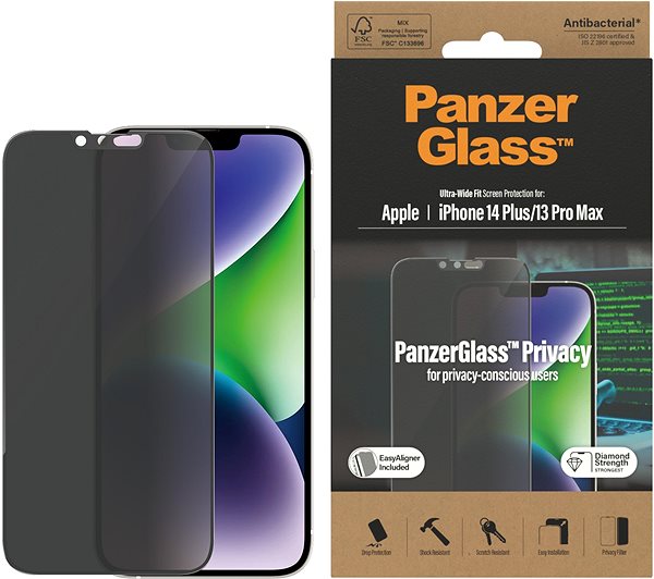 Üvegfólia PanzerGlass Privacy Apple iPhone 14 Plus/13 Pro Max üvegfólia + felhelyező keret ...