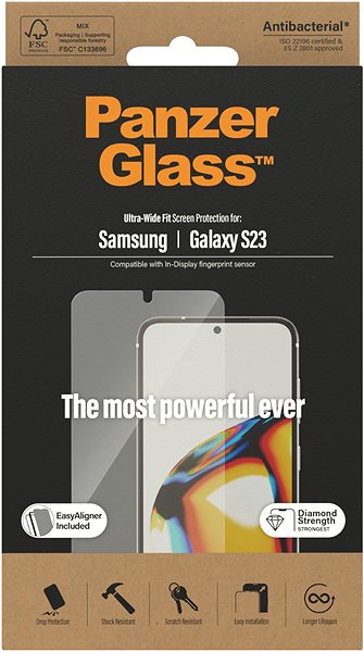 Schutzglas PanzerGlass Samsung Galaxy S23 (vollflächig klebend mit funktionalem Fingerabdruckscanner) mit Einbaurahmen ...