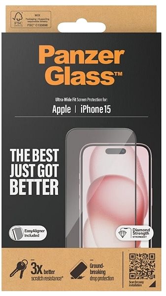 Üvegfólia PanzerGlass Apple iPhone 15 üvegfólia + felhelyező keret ...