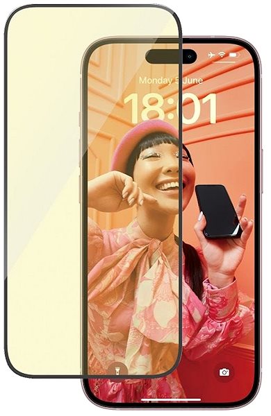 Üvegfólia PanzerGlass Apple iPhone 15 üvegfólia - AntiBlue, tükröződésmentes + felhelyező keret ...