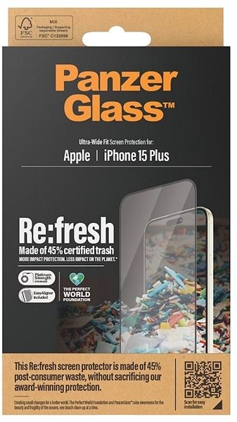 Ochranné sklo PanzerGlass Recycled Glass Apple iPhone 15 Plus s inštalačným rámikom ...