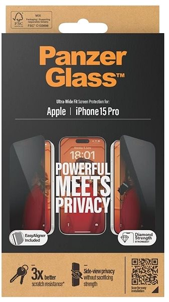 Üvegfólia PanzerGlass Privacy Apple iPhone 15 Pro üvegfólia + felhelyező keret ...