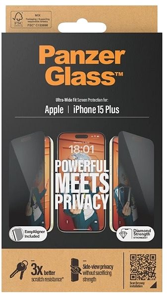 Üvegfólia PanzerGlass Privacy Apple iPhone 15 Plus üvegfólia + felhelyező keret ...