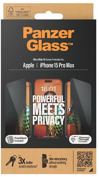 Üvegfólia PanzerGlass Privacy Apple iPhone 15 Pro Max üvegfólia + felhelyező keret ...