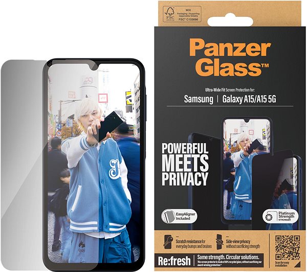 Glass Screen Protector PanzerGlass Privacy Samsung Galaxy A15/A15 5G with installation frame ...