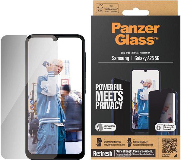 Glass Screen Protector PanzerGlass Privacy Samsung Galaxy A25 5G with installation frame ...
