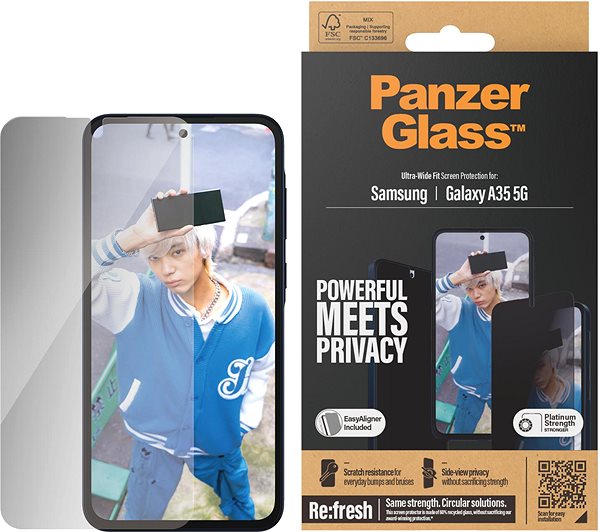 Glass Screen Protector PanzerGlass Privacy Samsung Galaxy A35 5G with installation frame ...