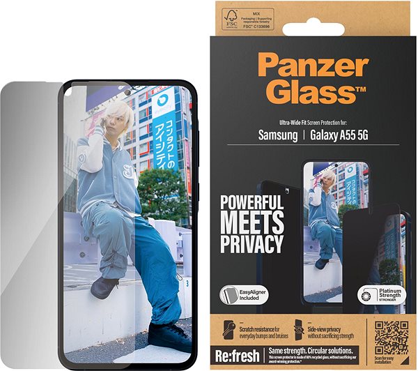 Glass Screen Protector PanzerGlass Privacy Samsung Galaxy A55 5G with installation frame ...
