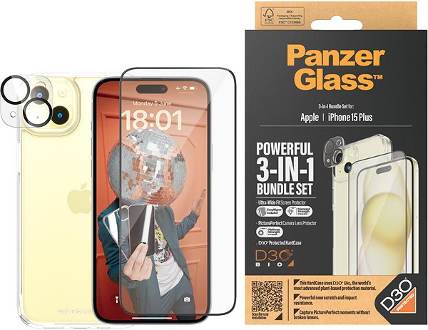 Üvegfólia PanzerGlass csomag 3 az 1-ben Apple iPhone 15 Plus (PG üveg + HardCase D30 +  Camera Protector) ...
