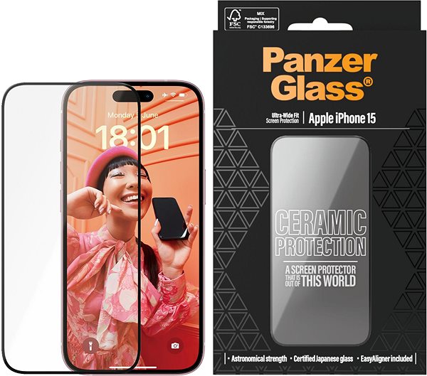 Glass Screen Protector PanzerGlass Ceramic Apple iPhone 15 with installation frame ...