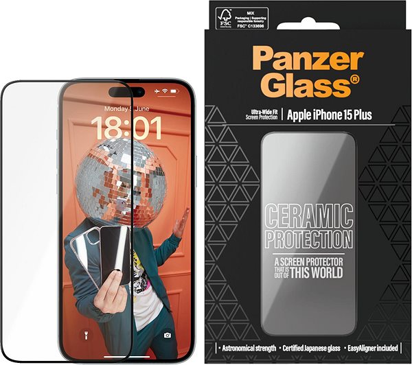 Glass Screen Protector PanzerGlass Ceramic Apple iPhone 15 Plus with installation frame ...