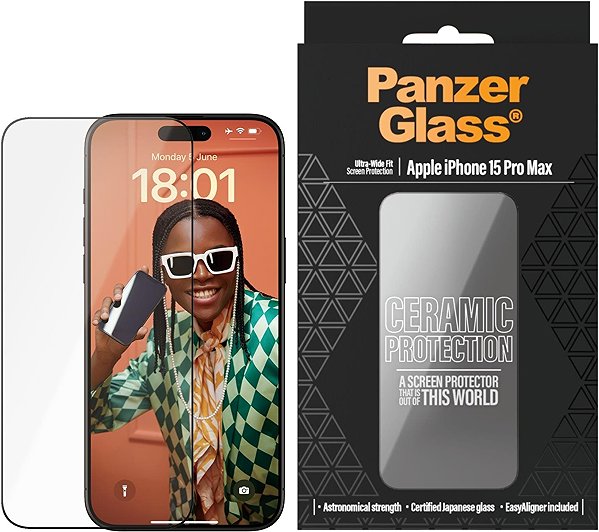 Glass Screen Protector PanzerGlass Ceramic Apple iPhone 15 Pro Max with installation frame ...