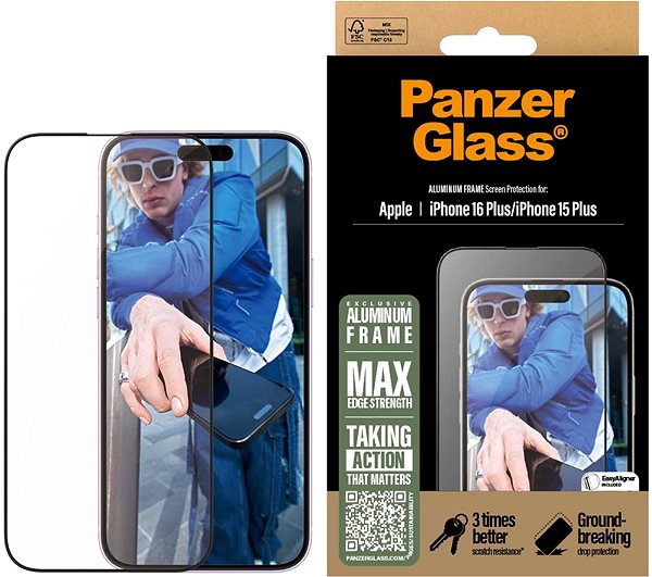 Glass Screen Protector PanzerGlass Aluminum Apple iPhone 16 Plus/15 Plus with installation frame ...