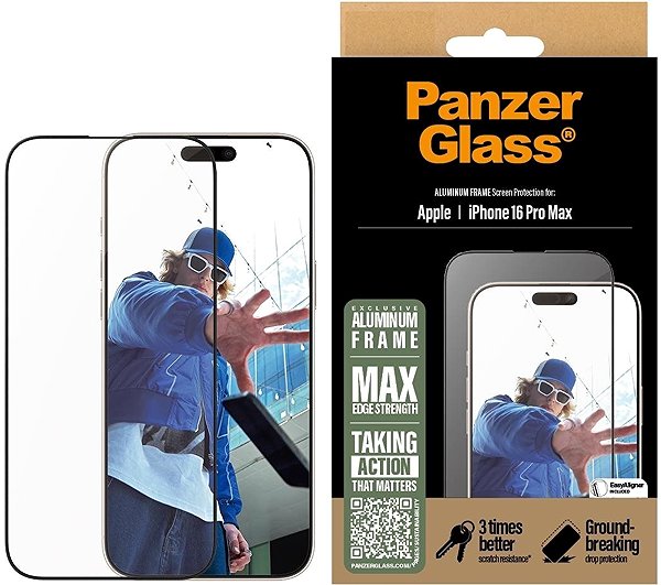 Glass Screen Protector PanzerGlass Aluminum Apple iPhone 16 Pro Max with installation frame ...