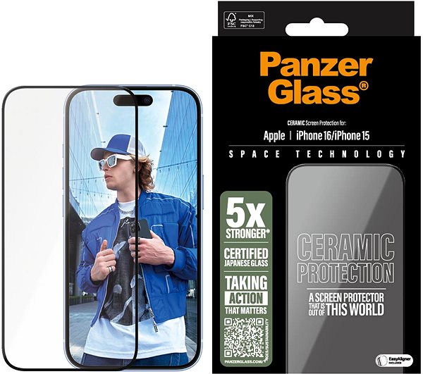 Glass Screen Protector PanzerGlass Ceramic Apple iPhone 16/15 with installation frame ...