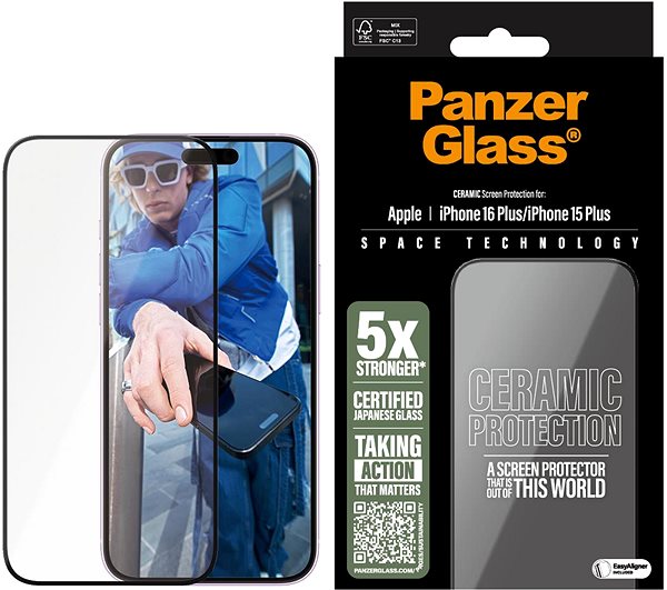 Glass Screen Protector PanzerGlass Ceramic Apple iPhone 16 Plus/15 Plus with installation frame ...