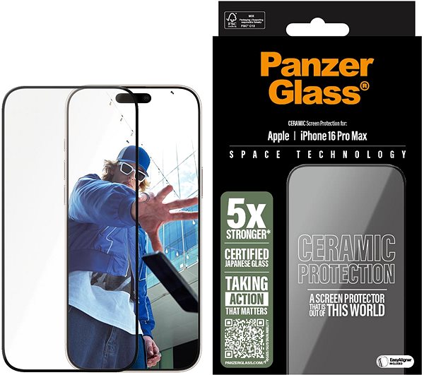 Glass Screen Protector PanzerGlass Ceramic Apple iPhone 16 Pro Max with installation frame ...