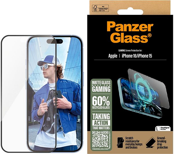 Glass Screen Protector PanzerGlass Gaming Apple iPhone 16/15 with installation frame ...