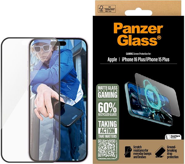 Glass Screen Protector PanzerGlass Gaming Apple iPhone 16 Plus/15 Plus with installation frame ...