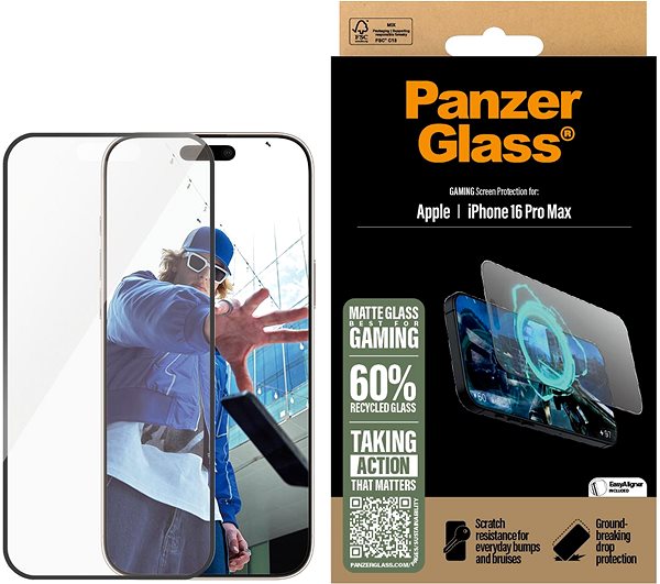 Glass Screen Protector PanzerGlass Gaming Apple iPhone 16 Pro Max with installation frame ...