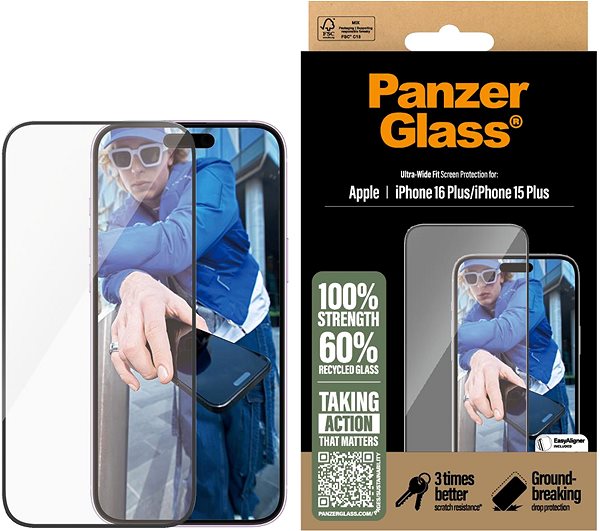 Glass Screen Protector PanzerGlass Apple iPhone 16 Plus/15 Plus with installation frame ...