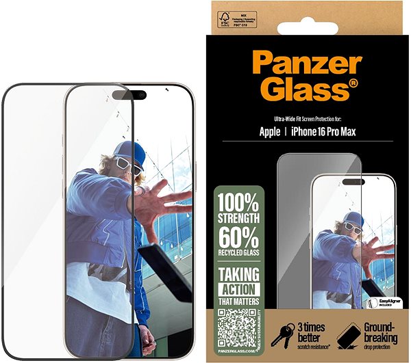 Glass Screen Protector PanzerGlass Apple iPhone 16 Pro Max with installation frame ...