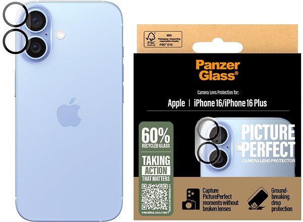 Glass Screen Protector PanzerGlass Camera Apple iPhone 16/16 Plus Picture Perfect ...
