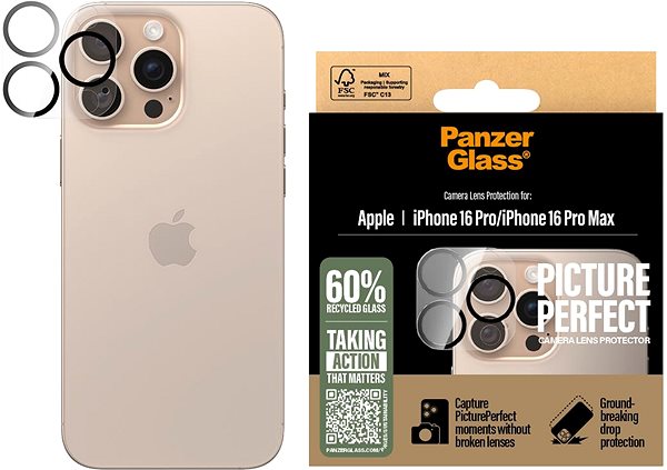 Glass Screen Protector PanzerGlass Camera Apple iPhone 16 Pro/16 Pro Max Picture Perfect ...