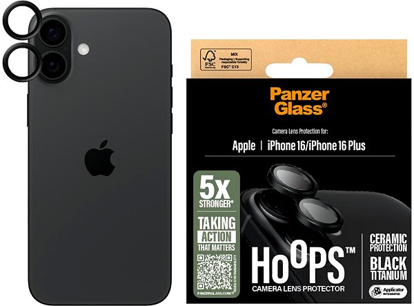 Glass Screen Protector PanzerGlass HoOps Ceramic Apple iPhone 16/16 Plus black titanium ...