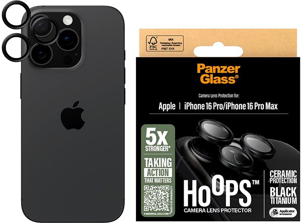 Glass Screen Protector PanzerGlass HoOps Ceramic Apple iPhone 16 Pro/15 Pro/16 Pro Max/15 Pro Max black titanium ...