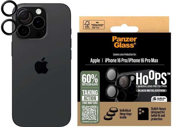 Glass Screen Protector PanzerGlass HoOps Apple iPhone 16 Pro/15 Pro/16 Pro Max/15 Pro Max black aluminum ...