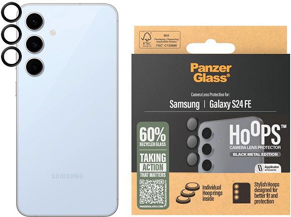 Glass Screen Protector PanzerGlass Hoops Samsung Galaxy S24 FE black protective camera lens ...