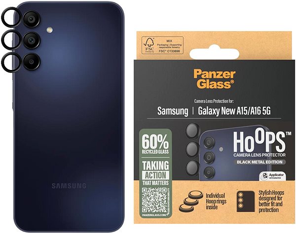 Glass Screen Protector PanzerGlass Hoops Samsung Galaxy A16/A16 5G black protective camera lens ...