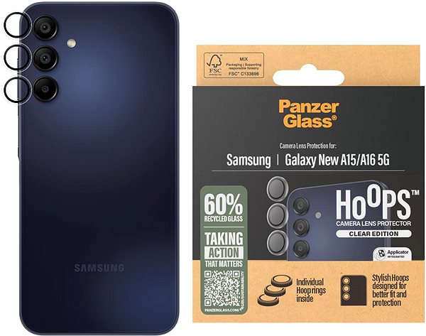 Glass Screen Protector PanzerGlass Hoops Samsung Galaxy A16/A16 5G clear protective camera lens ...