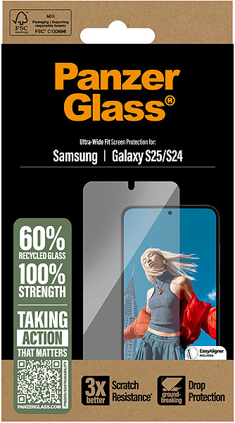 Glass Screen Protector PanzerGlass Samsung Galaxy S25/S24 with installation frame ...