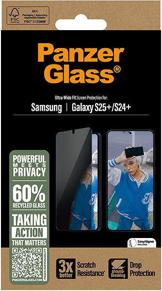 Glass Screen Protector PanzerGlass Privacy Samsung Galaxy S25+/S24+ with installation frame ...