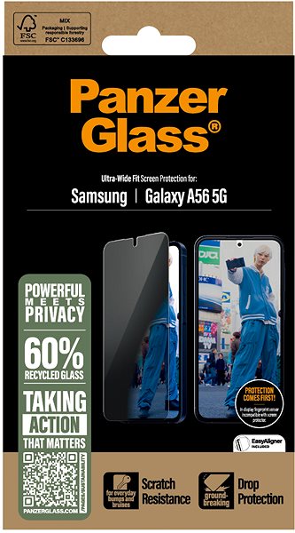 Glass Screen Protector PanzerGlass Privacy Samsung Galaxy A56 5G with installation frame ...