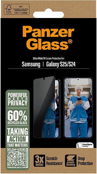 Glass Screen Protector PanzerGlass Privacy Samsung Galaxy S25/S24 with installation frame ...