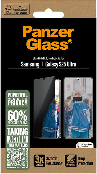 Glass Screen Protector PanzerGlass Privacy Samsung Galaxy S25 Ultra with installation frame ...