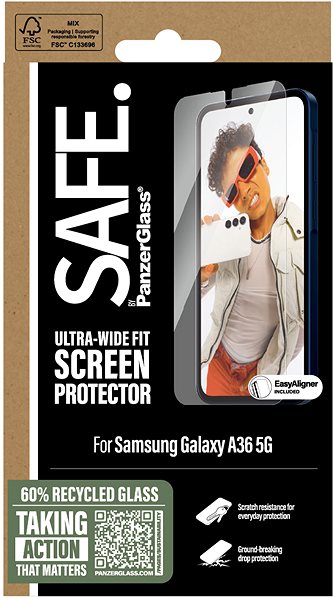 Glass Screen Protector PPanzerGlass SAFE Samsung Galaxy A36 5G with installation frame ...