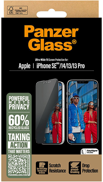 Glass Screen Protector PanzerGlass Privacy Apple iPhone 17e/16e/14/13/13 Pro with installation frame ...