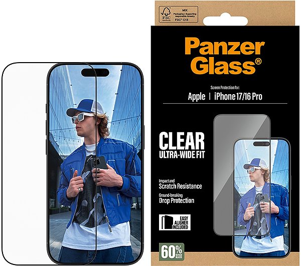 Glass Screen Protector PanzerGlass Apple iPhone 17/16 Pro with installation frame ...