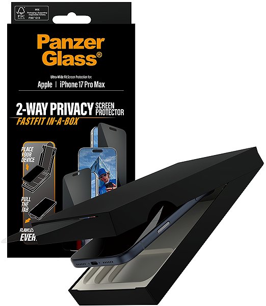 Glass Screen Protector PanzerGlass Privacy Apple iPhone 17 Pro Max Pro with dust-free application box ...