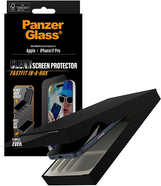 Glass Screen Protector PanzerGlass Apple iPhone 17 Pro with dust-free application box ...